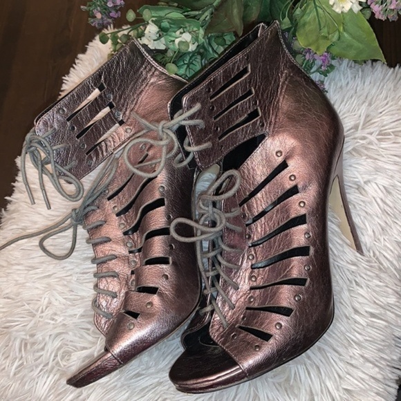 DOLCE VITA PEEP TOE LACE UP STILETTO BOOTIES BRONZE SIZE 8.5 - Picture 13 of 16